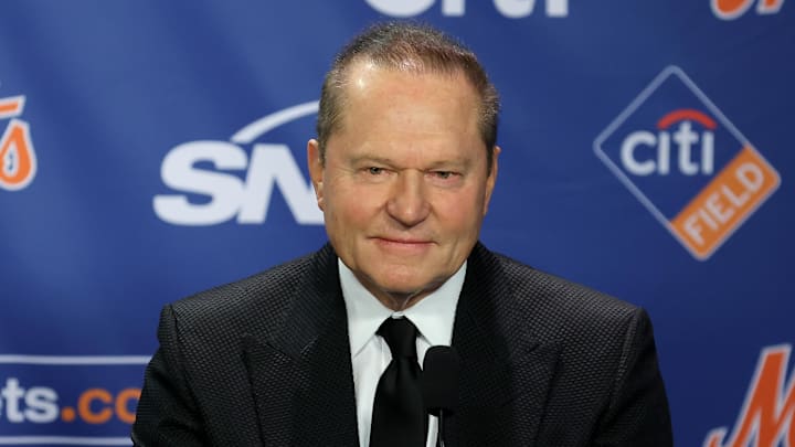 Dec 12, 2024; Flushing, NY, USA; New York Mets right fielder Juan Soto's agent Scott Boras during Soto's introductory press conference at Citi Field. Mandatory Credit: Brad Penner-Imagn Images Dec 12, 2024; Flushing, NY, USA; New York Mets right fielder Juan Soto's agent Scott Boras during Soto's introductory press conference at Citi Field. Mandatory Credit: Brad Penner-Imagn Images