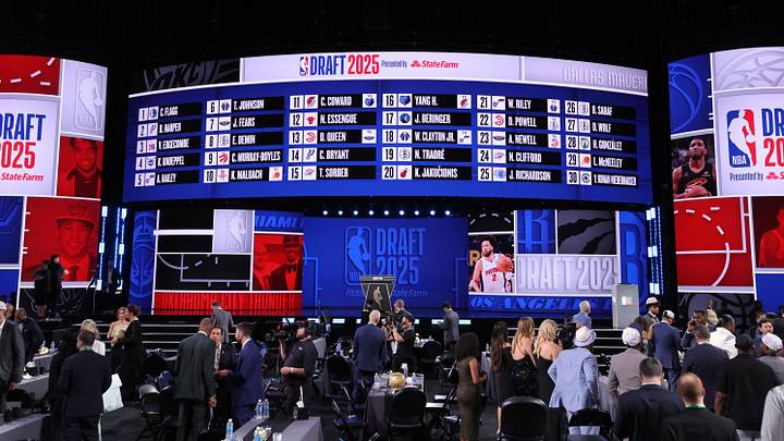 Jun 25, 2025; Brooklyn, NY, USA; General view after the first round of the 2025 NBA Draft at Barclays Center. Mandatory Credit: Brad Penner-Imagn Images Jun 25, 2025; Brooklyn, NY, USA; General view after the first round of the 2025 NBA Draft at Barclays Center. Mandatory Credit: Brad Penner-Imagn Images