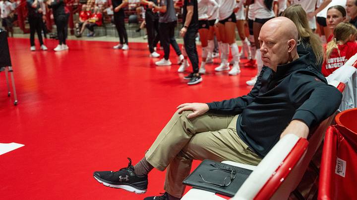 Wisconsin head coach Kelly Sheffield is shown before their match against Florida Wednesday, Sept. 2, 2026 at the UW Field House in Madison, Wisconsin.