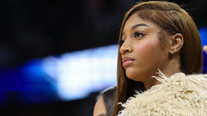 Chicago Sky forward Angel Reese attends a NBA game between the Boston Celtics and Orlando Magic.