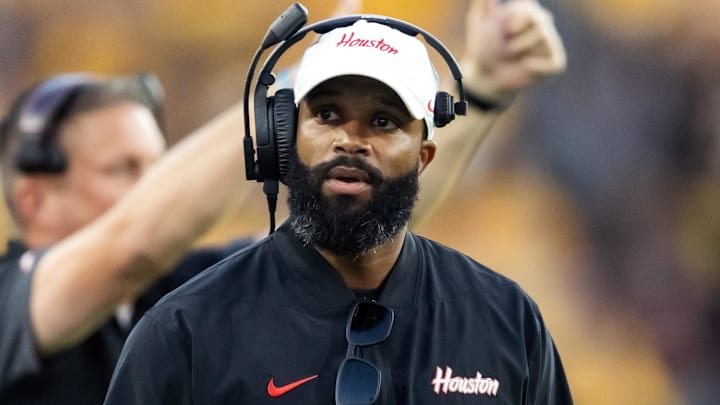Oct 25, 2025; Tempe, Arizona, USA; Houston Cougars wide receivers coach Derrick Sherman against the Arizona State Sun Devils at Mountain America Stadium.