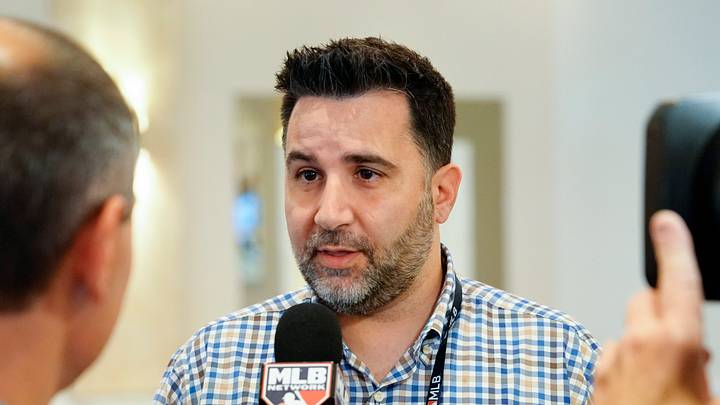 Nov 9, 2022; Las Vegas, NV, USA; Atlanta Braves general manager Alex Anthopoulos answers questions from the media during the MLB GM Meetings at The Conrad Las Vegas. Mandatory Credit: Lucas Peltier-USA TODAY Sports