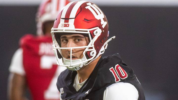 Indiana's Josh Hoover (10) during Indiana University spring football practice on Thursday, March 26, 2026. Indiana's Josh Hoover (10) during Indiana University spring football practice on Thursday, March 26, 2026.