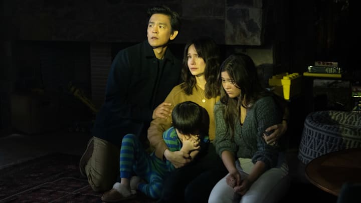 (L to R) John Cho, Katherine Waterston, Lukita Maxwell, and Isaac Bae in Columbia Pictures and Blumhouse AFRAID