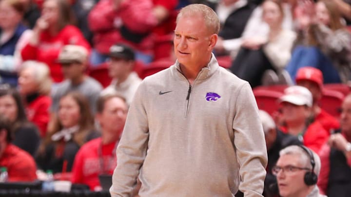 Kansas State head coach Jeff Mittie looks on during a Big 12 Conference women's basketball game, Saturday, Jan. 17, 2026, in United Supermarkets Arena. Kansas State head coach Jeff Mittie looks on during a Big 12 Conference women's basketball game, Saturday, Jan. 17, 2026, in United Supermarkets Arena.