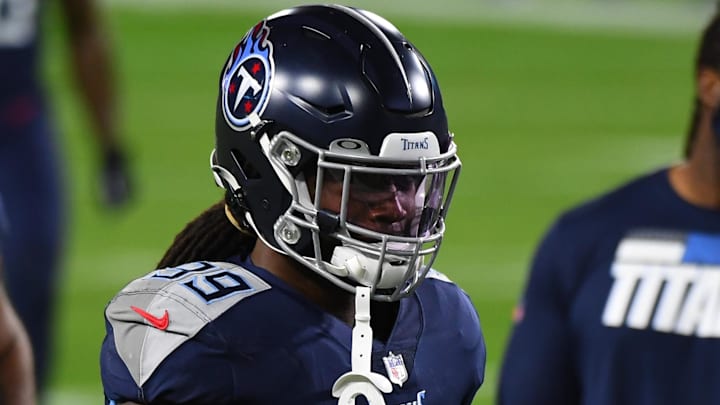 Nov 12, 2020; Nashville, Tennessee, USA; Tennessee Titans outside linebacker Jadeveon Clowney (99) warms up before the game against the Indianapolis Colts at Nissan Stadium. Mandatory Credit: Christopher Hanewinckel-Imagn Images