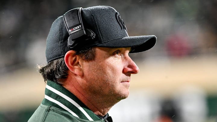 Michigan State's head coach Jonathan Smith looks on during the third quarter in the game against Purdue on Friday, Nov. 22, 2024, at Spartan Stadium in East Lansing. Michigan State's head coach Jonathan Smith looks on during the third quarter in the game against Purdue on Friday, Nov. 22, 2024, at Spartan Stadium in East Lansing.