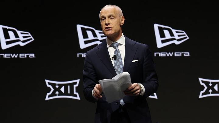 Oct 21, 2025; Kansas City, MO, USA; Big 12 commissioner Brett Yormark speaks to media during Big 12 Womenís Basketball Media Day at T-Mobile Center. Mandatory Credit: Sophia Scheller-Imagn Images Oct 21, 2025; Kansas City, MO, USA; Big 12 commissioner Brett Yormark speaks to media during Big 12 Womenís Basketball Media Day at T-Mobile Center. Mandatory Credit: Sophia Scheller-Imagn Images