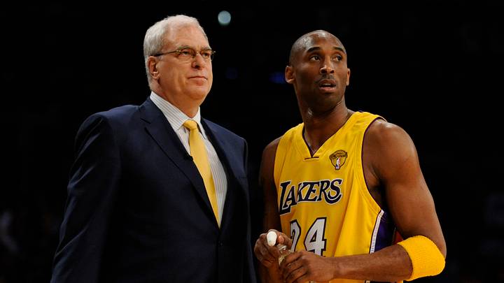 June 17, 2010; Los Angeles, CA, USA; Los Angeles Lakers guard Kobe Bryant and Phil Jackson in game seven of the NBA Finals against the Boston Celtics at the Staples Center in Los Angeles, CA. Mandatory Credit: Robert Hanashiro-USA TODAY Sports June 17, 2010; Los Angeles, CA, USA; Los Angeles Lakers guard Kobe Bryant and Phil Jackson in game seven of the NBA Finals against the Boston Celtics at the Staples Center in Los Angeles, CA. Mandatory Credit: Robert Hanashiro-USA TODAY Sports
