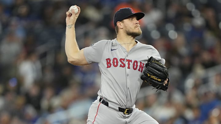 Sep 23, 2024; Toronto, Ontario, CAN; Boston Red Sox starting pitcher Tanner Houck (89) pitches to the Toronto Blue Jays during the first inning at Rogers Centre. Mandatory Credit: John E. Sokolowski-Imagn Images