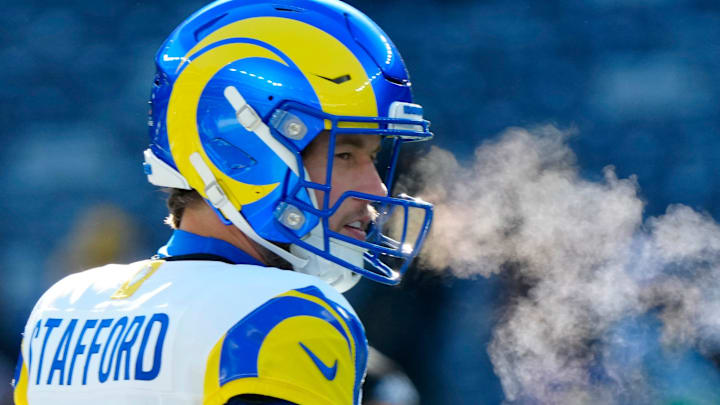 Los Angeles Rams quarterback Matthew Stafford (9) and everyone else will. Have to deal with temperatures in the 20Õs, Sunday, December 22, 2024, at East Rutherford. Los Angeles Rams quarterback Matthew Stafford (9) and everyone else will. Have to deal with temperatures in the 20Õs, Sunday, December 22, 2024, at East Rutherford.