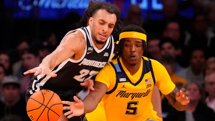 Mar 15, 2024; New York City, NY, USA; Providence Friars guard Devin Carter (22) and Marquette Mar 15, 2024; New York City, NY, USA; Providence Friars guard Devin Carter (22) and Marquette