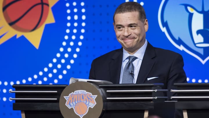 May 15, 2018; Chicago, IL, USA; New York Knicks General Manager Scott Perry during the 2018 NBA Draft Lottery at the Palmer House Hilton. Mandatory Credit: Patrick Gorski-Imagn Images