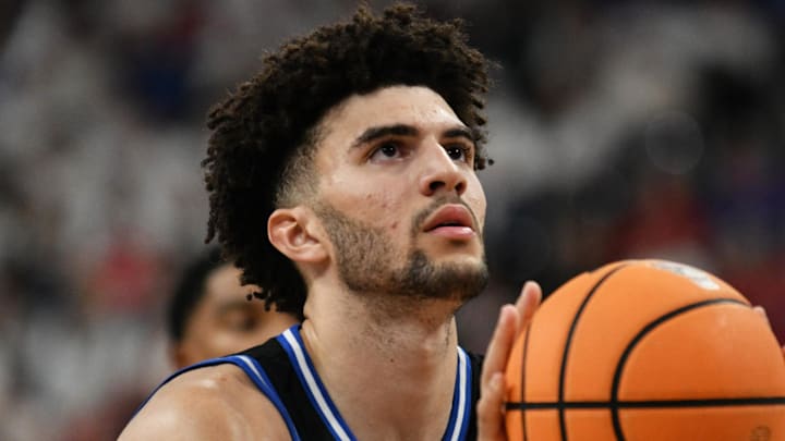 Mar 2, 2026; Raleigh, North Carolina, USA; Duke Blue Devils forward Cameron Boozer (12) shoots a free throw during the second half against the NC State Wolfpack at Lenovo Center. Mandatory Credit: Zachary Taft-Imagn Images Mar 2, 2026; Raleigh, North Carolina, USA; Duke Blue Devils forward Cameron Boozer (12) shoots a free throw during the second half against the NC State Wolfpack at Lenovo Center. Mandatory Credit: Zachary Taft-Imagn Images
