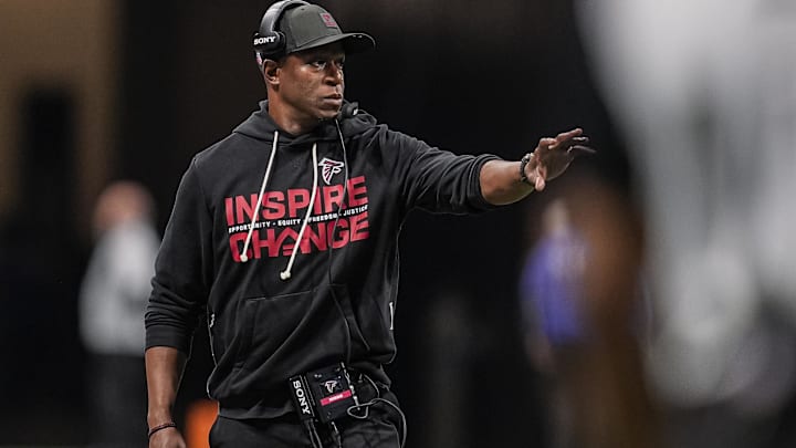 Atlanta Falcons head coach Raheem Morris on the sideline during the game against the New Orleans Saints.