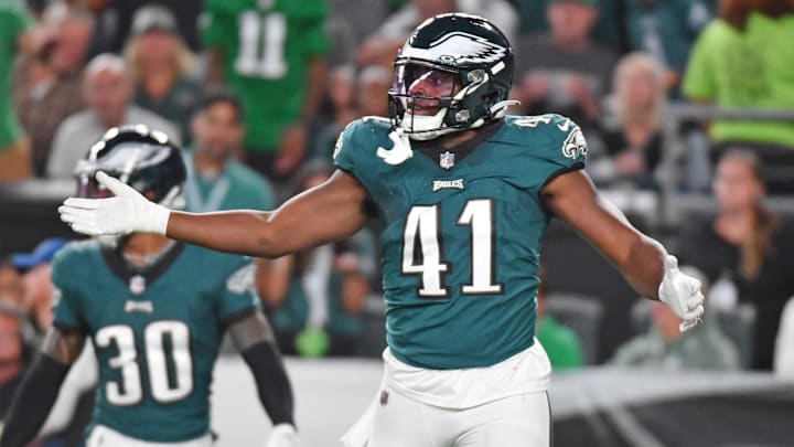 Sep 14, 2023; Philadelphia, Pennsylvania, USA; Philadelphia Eagles linebacker Nicholas Morrow (41)
