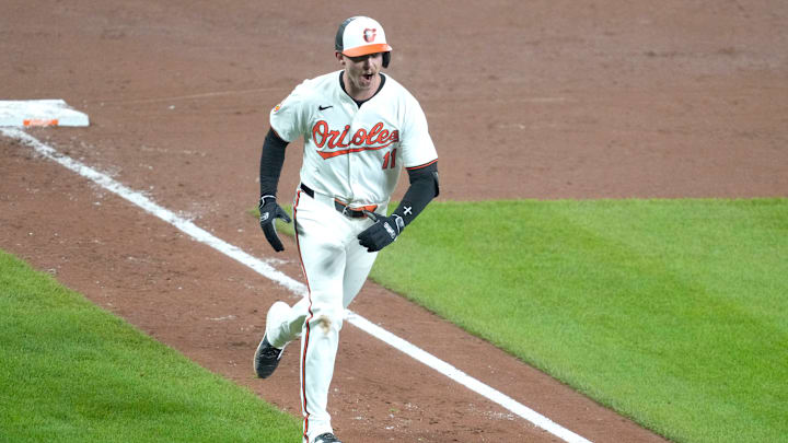 Kansas City Royals v Baltimore Orioles: Jordan Westburg celebrates after hitting a walk off home run for the Orioles