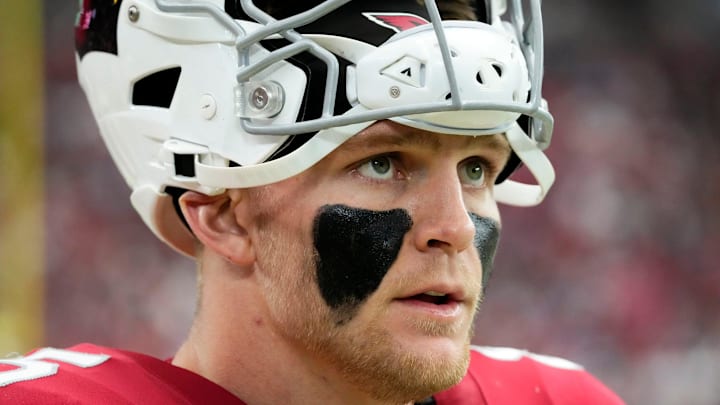 Sep 17, 2023; Glendale, AZ, USA; Arizona Cardinals tight end Trey McBride (85) prepares for the kickoff against the New York Giants in the first half at State Farm Stadium. Mandatory Credit: Rob Schumacher-Arizona Republic