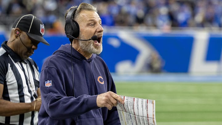 Chicago Bears head coach Matt Eberflus on the sidelines during the second half against the Detroit Lions at Ford Field.