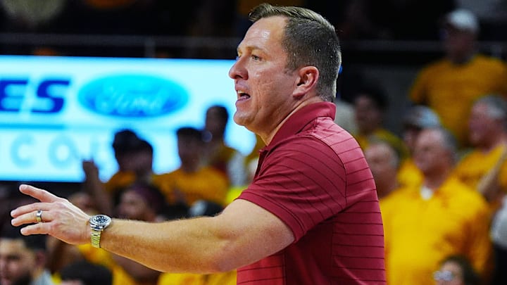 Iowa State Cyclones men's basketball head coach T.J. Otzelberger calls a play against Houston during the second half in the Big-12 men’s basketball at Hilton Coliseum on Feb. 16, 2026, in Ames, Iowa Iowa State Cyclones men's basketball head coach T.J. Otzelberger calls a play against Houston during the second half in the Big-12 men’s basketball at Hilton Coliseum on Feb. 16, 2026, in Ames, Iowa