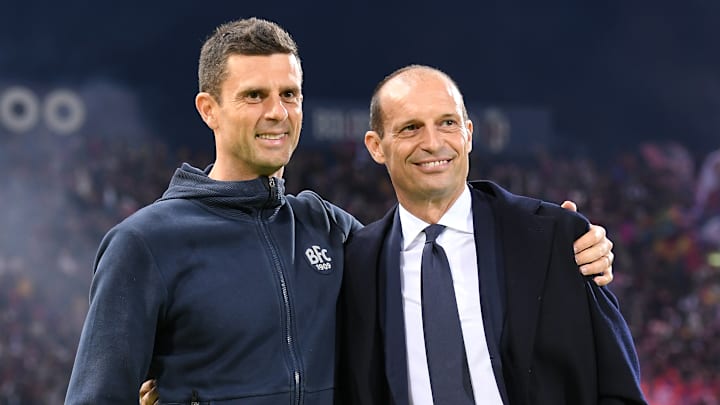 Former Juventus managers Thiago Motta, left, and Max Allegri are chasing a return to a Serie A dugout