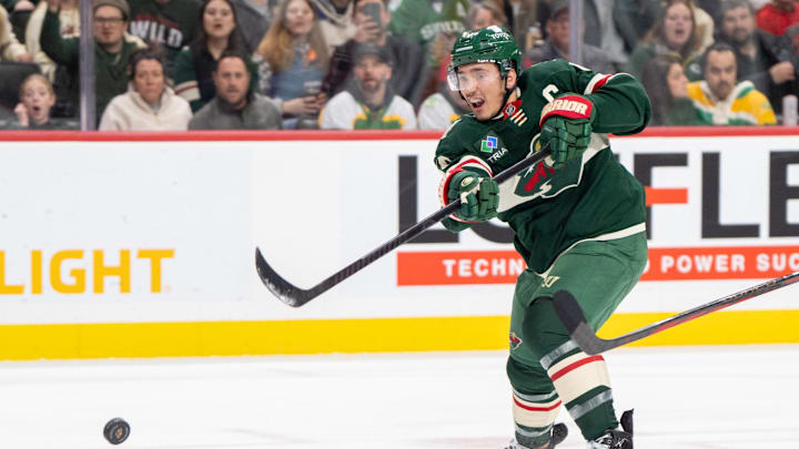 Dec 29, 2024; Saint Paul, Minnesota, USA; Minnesota Wild defenseman Jared Spurgeon (46) shoots on a breakaway against the Ottawa Senators in the second period at Xcel Energy Center. Mandatory Credit: Matt Blewett-Imagn Images Dec 29, 2024; Saint Paul, Minnesota, USA; Minnesota Wild defenseman Jared Spurgeon (46) shoots on a breakaway against the Ottawa Senators in the second period at Xcel Energy Center. Mandatory Credit: Matt Blewett-Imagn Images