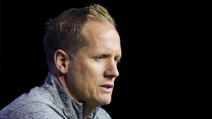 Oct 23, 2024; Kansas City, MO, USA; Brigham Young Cougars head coach Kevin Young talks to media during the Big 12 Men’s Basketball Media Day at T-Mobile Center. Mandatory Credit: Jay Biggerstaff-Imagn Images Oct 23, 2024; Kansas City, MO, USA; Brigham Young Cougars head coach Kevin Young talks to media during the Big 12 Men’s Basketball Media Day at T-Mobile Center. Mandatory Credit: Jay Biggerstaff-Imagn Images