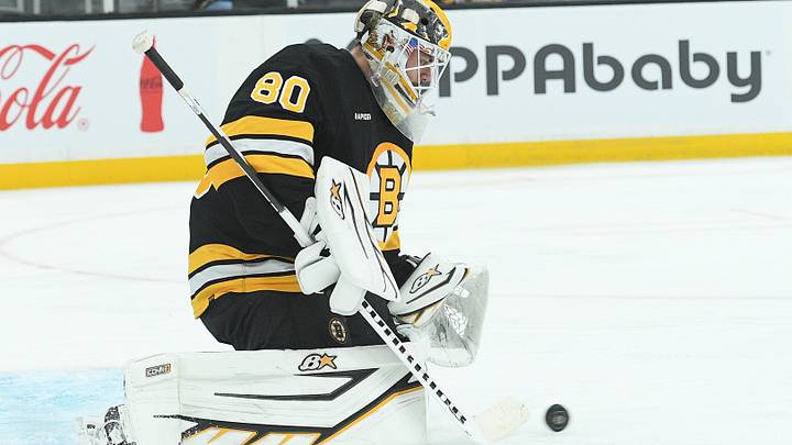 Sep 21, 2025; Boston, Massachusetts, USA; Boston Bruins goaltender Michael DiPietro (80) makes a save during the second period against the Washington Capitals at TD Garden. Mandatory Credit: Bob DeChiara-Imagn Images Sep 21, 2025; Boston, Massachusetts, USA; Boston Bruins goaltender Michael DiPietro (80) makes a save during the second period against the Washington Capitals at TD Garden. Mandatory Credit: Bob DeChiara-Imagn Images