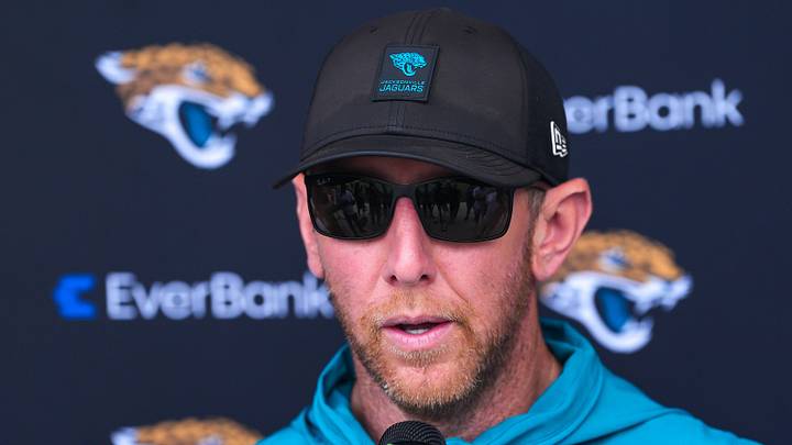 Jaguars head coach Liam Coen talks with the media after the Jaguars held their fourth OTA of the year, Monday June 1, 2026 at the Miller Electric Center in Jacksonville, Fla. [Doug Engle/Florida Times-Union]
