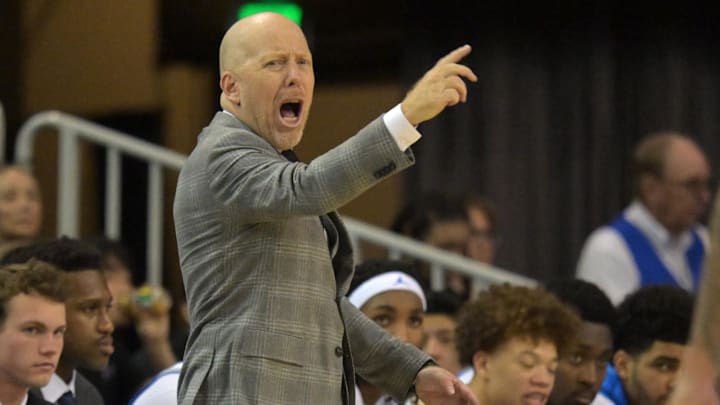 Dec 23, 2025; Los Angeles, California, USA; UCLA Bruins head coach Mick Cronin reacts on the sidelines in the second half against the UC Riverside Highlanders at Pauley Pavilion presented by Wescom Financial. Mandatory Credit: Jayne Kamin-Oncea-Imagn Images
