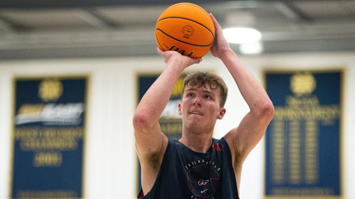 Heritage Hills' Trent Sisley shoots a free-throw during the Notre Dame Team Camp at Rolfs Athletics Hall on Thursday, June 13, 2024, in South Bend.