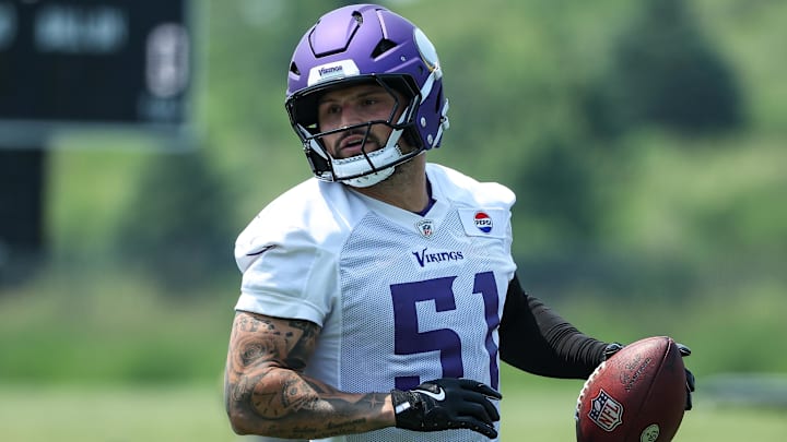 Jun 10, 2025; Minneapolis, MN, USA; Minnesota Vikings linebacker Blake Cashman (51) practices during minicamp at the Minnesota Vikings Training Facility. Jun 10, 2025; Minneapolis, MN, USA; Minnesota Vikings linebacker Blake Cashman (51) practices during minicamp at the Minnesota Vikings Training Facility.