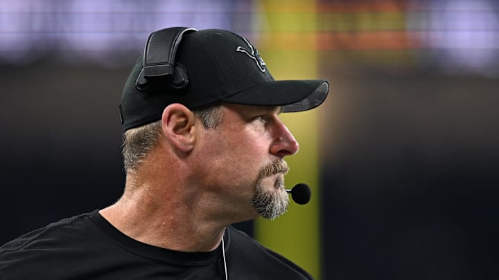 Jan 5, 2025; Detroit, Michigan, USA; Detroit Lions head coach Dan Campbell watches from the sidelines as the Lions play the Minnesota Vikings in the first quarter at Ford Field. Mandatory Credit: Lon Horwedel-Imagn Images Jan 5, 2025; Detroit, Michigan, USA; Detroit Lions head coach Dan Campbell watches from the sidelines as the Lions play the Minnesota Vikings in the first quarter at Ford Field. Mandatory Credit: Lon Horwedel-Imagn Images