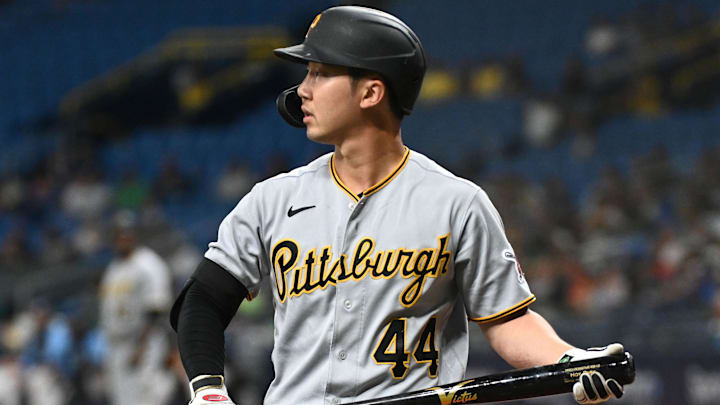 Jun 24, 2022; St. Petersburg, Florida, USA; Pittsburg Pirates third baseman Hoy Park (44) in the