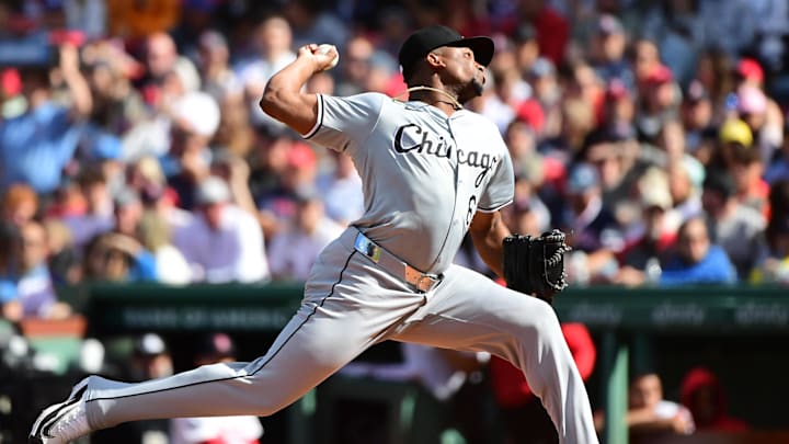 Boston, Massachusetts, USA;  Chicago White Sox relief pitcher Prelander Berroa (66) pitches during the seventh inning against the Boston Red Sox at Fenway Park.