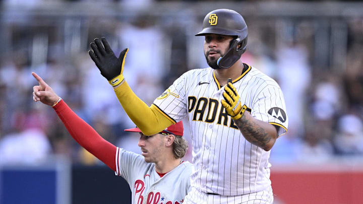 Sep 4, 2023; San Diego, California, USA; San Diego Padres catcher Gary Sanchez (99) celebrates after