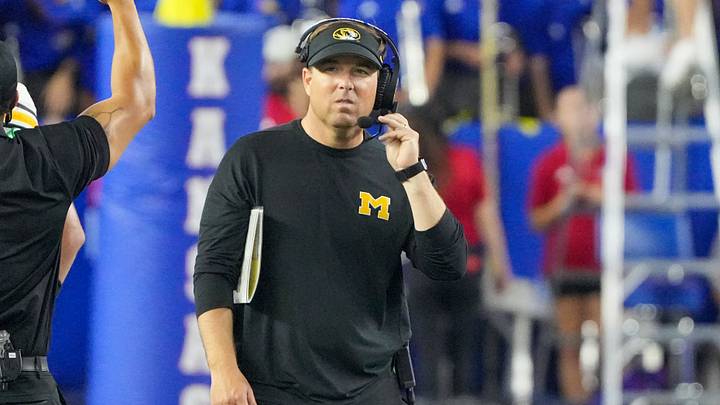 Sep 11, 2026; Lawrence, Kansas, USA; Missouri Tigers head coach Eli Drinkwitz on the sidelines against the Kansas Jayhawks during the second half of the game at David Booth Kansas Memorial Stadium. Mandatory Credit: Denny Medley-Imagn Images Sep 11, 2026; Lawrence, Kansas, USA; Missouri Tigers head coach Eli Drinkwitz on the sidelines against the Kansas Jayhawks during the second half of the game at David Booth Kansas Memorial Stadium. Mandatory Credit: Denny Medley-Imagn Images