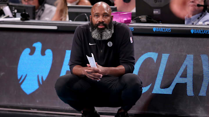 Nov 19, 2023; Brooklyn, New York, USA; Brooklyn Nets head coach Jacque Vaughn coaches against the