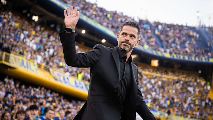 Fernando Gago head coach of Boca Juniors greets the fans...