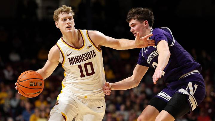 Mar 7, 2026; Minneapolis, Minnesota, USA; Minnesota Golden Gophers forward Cade Tyson (10) works around Northwestern Wildcats guard Jake West (3) during the first half at Williams Arena. Mandatory Credit: Matt Krohn-Imagn Images Mar 7, 2026; Minneapolis, Minnesota, USA; Minnesota Golden Gophers forward Cade Tyson (10) works around Northwestern Wildcats guard Jake West (3) during the first half at Williams Arena. Mandatory Credit: Matt Krohn-Imagn Images