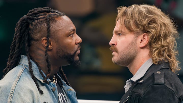 Swerve Strickland and Hangman Adam Page face off during the AEW “Dynamite”