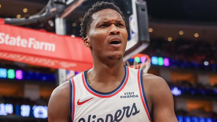 Feb 11, 2026; Houston, Texas, USA; Los Angeles Clippers guard Bennedict Mathurin (9) reacts to no call while playing against the Houston Rockets in the second quarter at Toyota Center. Feb 11, 2026; Houston, Texas, USA; Los Angeles Clippers guard Bennedict Mathurin (9) reacts to no call while playing against the Houston Rockets in the second quarter at Toyota Center.
