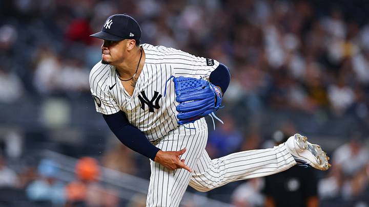 Jul 20, 2026; Bronx, New York, USA; New York Yankees pitcher Fernando Cruz (63) delivers a pitch during the ninth inning against the Pittsburgh Pirates at Yankee Stadium. Mandatory Credit: Vincent Carchietta-Imagn Images Jul 20, 2026; Bronx, New York, USA; New York Yankees pitcher Fernando Cruz (63) delivers a pitch during the ninth inning against the Pittsburgh Pirates at Yankee Stadium. Mandatory Credit: Vincent Carchietta-Imagn Images