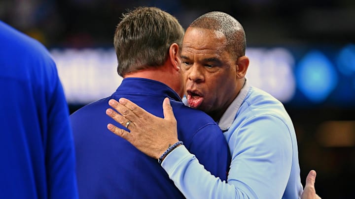 Kansas basketball head coach Bill Self and UNC basketball head coach Hubert Davis