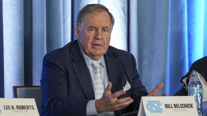 North Carolina Tar Heels new head coach Bill Belichick speaks to those attending his hiring announcement.