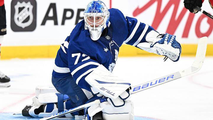 Sep 23, 2026; Toronto, Ontario, CAN;  Toronto Maple Leafs goalie Sergei Bobrovsky (72) follows the puck after making a save against the Ottawa Senators in the second period at Scotiabank Arena.  Mandatory Credit: Dan Hamilton-Imagn Images