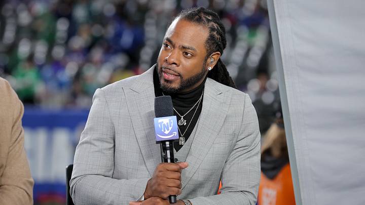 Oct 9, 2025; East Rutherford, New Jersey, USA; Richard Sherman is seen on the Thursday Night Football set before the game between the New York Giants and the Philadelphia Eagles at MetLife Stadium. Mandatory Credit: Brad Penner-Imagn Images Oct 9, 2025; East Rutherford, New Jersey, USA; Richard Sherman is seen on the Thursday Night Football set before the game between the New York Giants and the Philadelphia Eagles at MetLife Stadium. Mandatory Credit: Brad Penner-Imagn Images