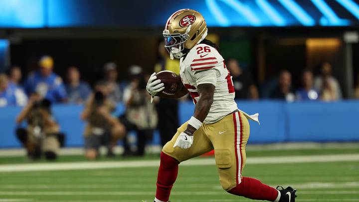 Aug 20, 2026; Inglewood, California, USA;  San Francisco 49ers running back Kaelon Black (26) runs with the ball during the first quarter against the Los Angeles Chargers at SoFi Stadium. Mandatory Credit: Kiyoshi Mio-Imagn Images
