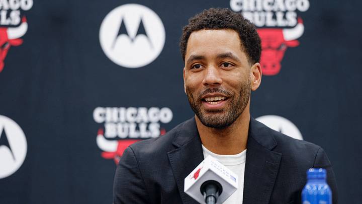 Jun 17, 2026; Chicago, Il, USA; Chicago Bulls Executive Vice President of Basketball Operations Bryson Graham introduces Chicago Bulls new head coach Tiago Splitter during a press conference at Advocate Center. Mandatory Credit: Kamil Krzaczynski-Imagn Images Jun 17, 2026; Chicago, Il, USA; Chicago Bulls Executive Vice President of Basketball Operations Bryson Graham introduces Chicago Bulls new head coach Tiago Splitter during a press conference at Advocate Center. Mandatory Credit: Kamil Krzaczynski-Imagn Images