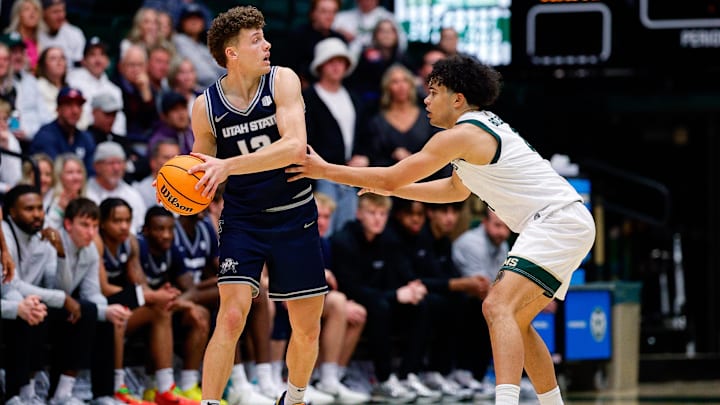 Utah State Aggies guard Mason Falslev.